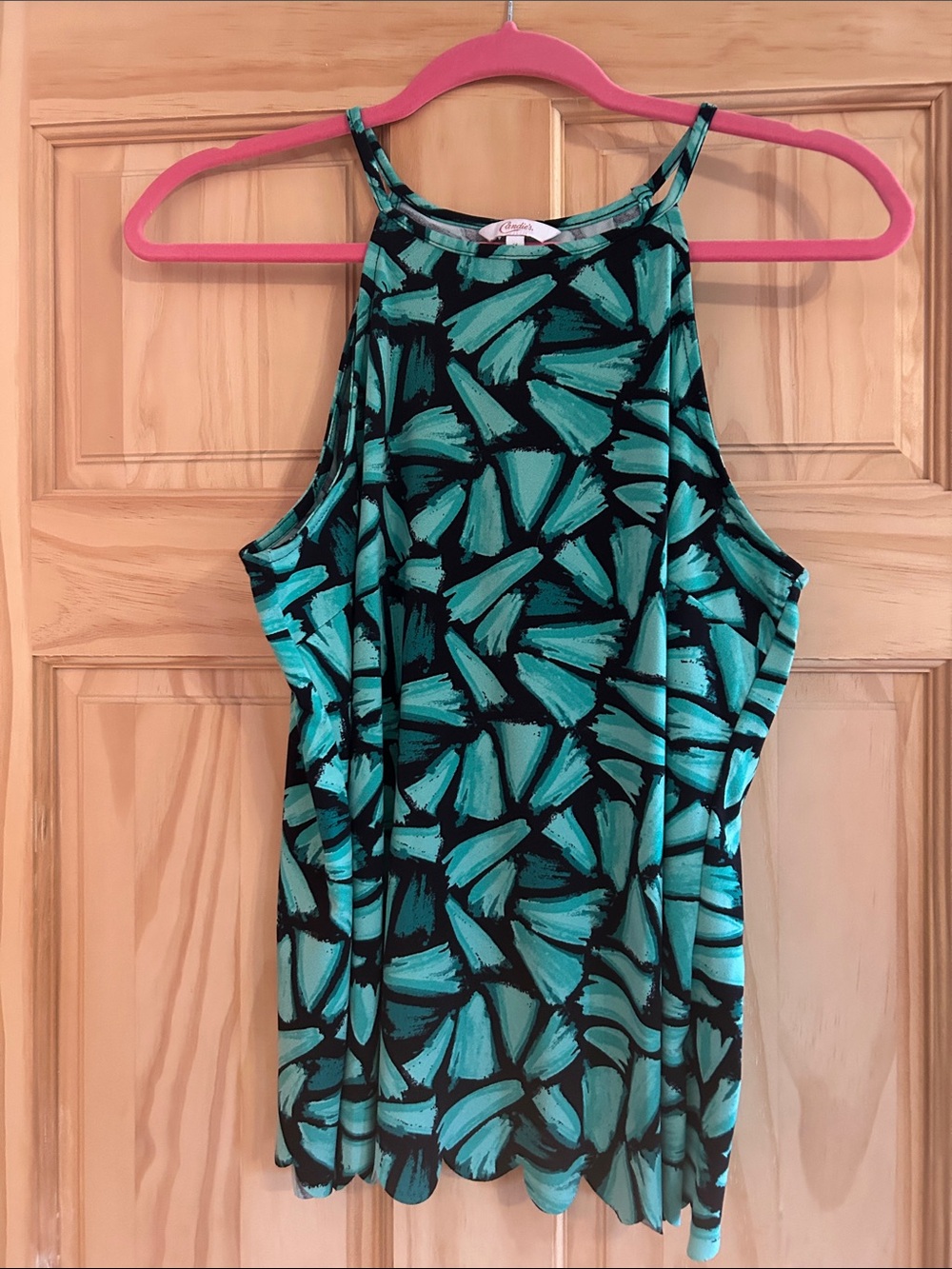 Candie's Black Tank Top with Teal Brushstroke Print